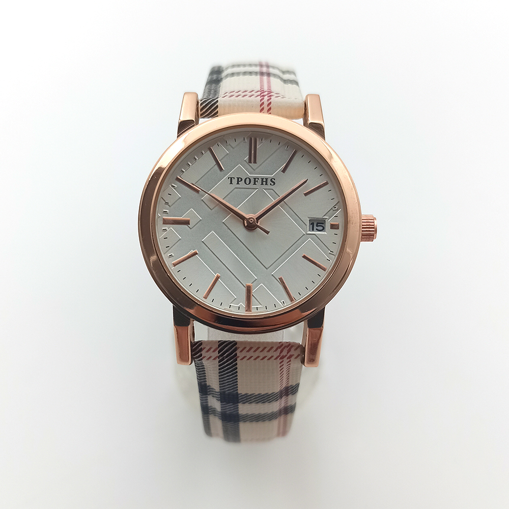 British Plaid Watch Femininity Fashion Belt Stitching Calendar Ladies Watch PT-007